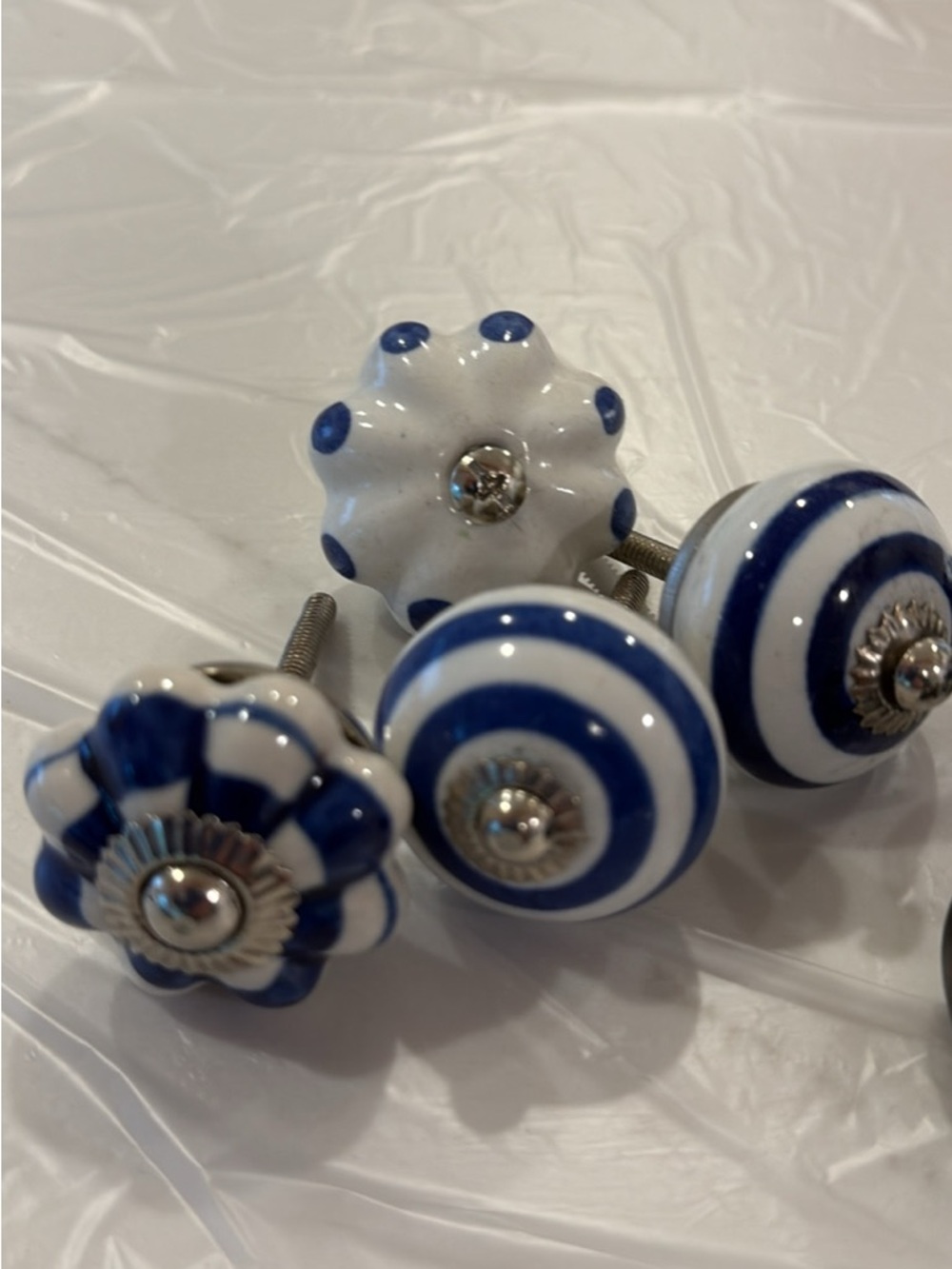 Round Ceramic and Metal Drawer Knob Set in Blue & Black